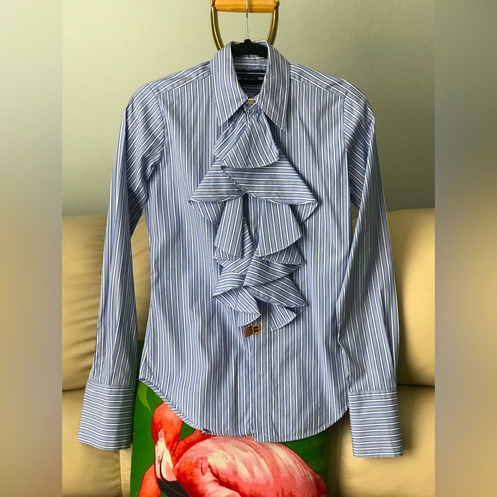 Ralph Lauren Women’s White Blue Stripes Blouse. Size S